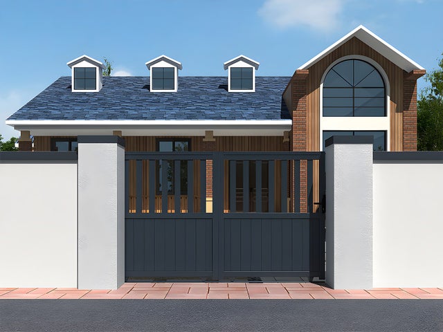 Portail coulissant aluminium semi ajouré L343 x H148 cm anthracite TARNOS II