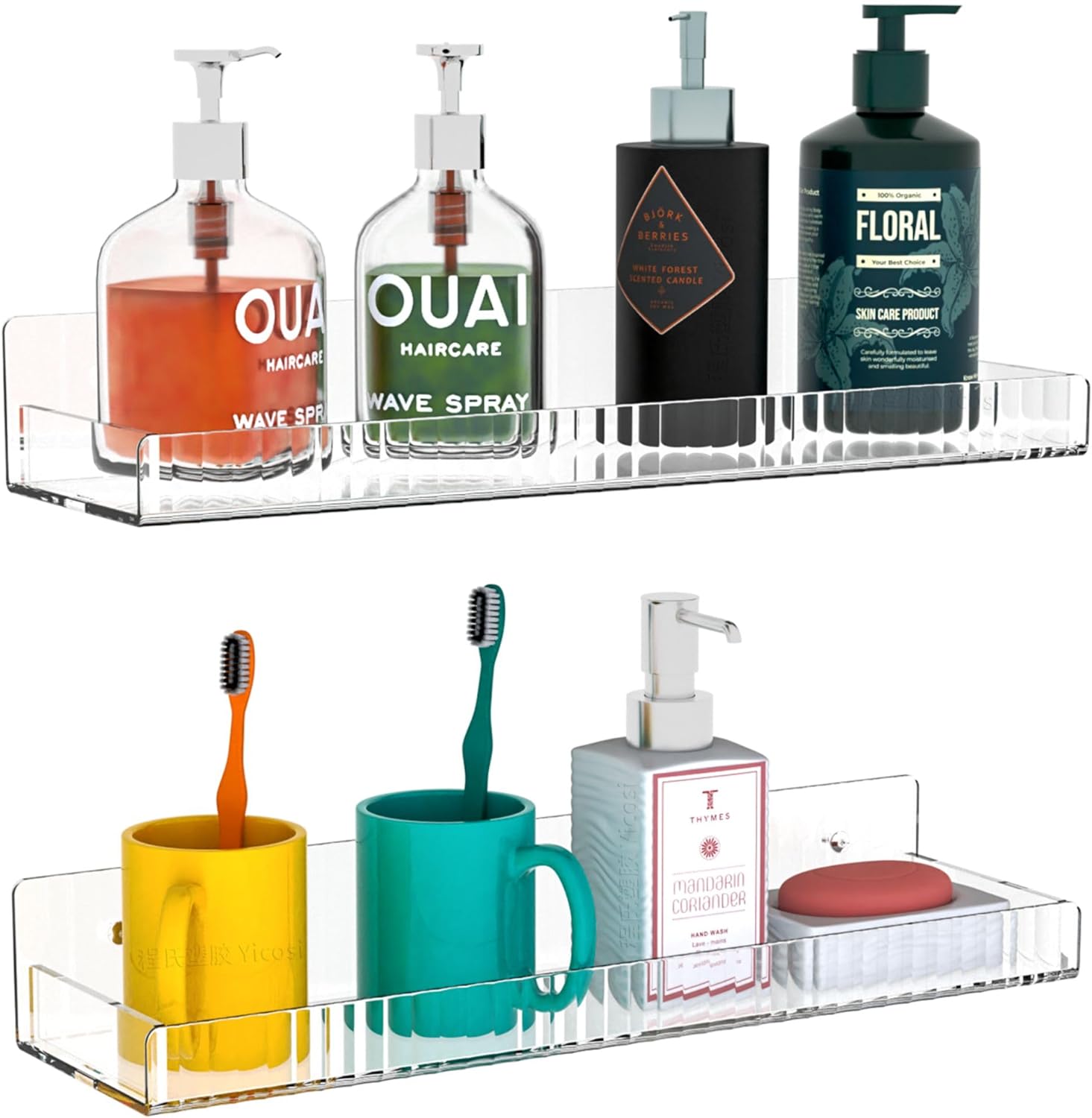 Estantes acrílicos, juego de estantes flotantes de 2,15 pulgadas de largo, estante de pared para baño, cocina, dormitorio.