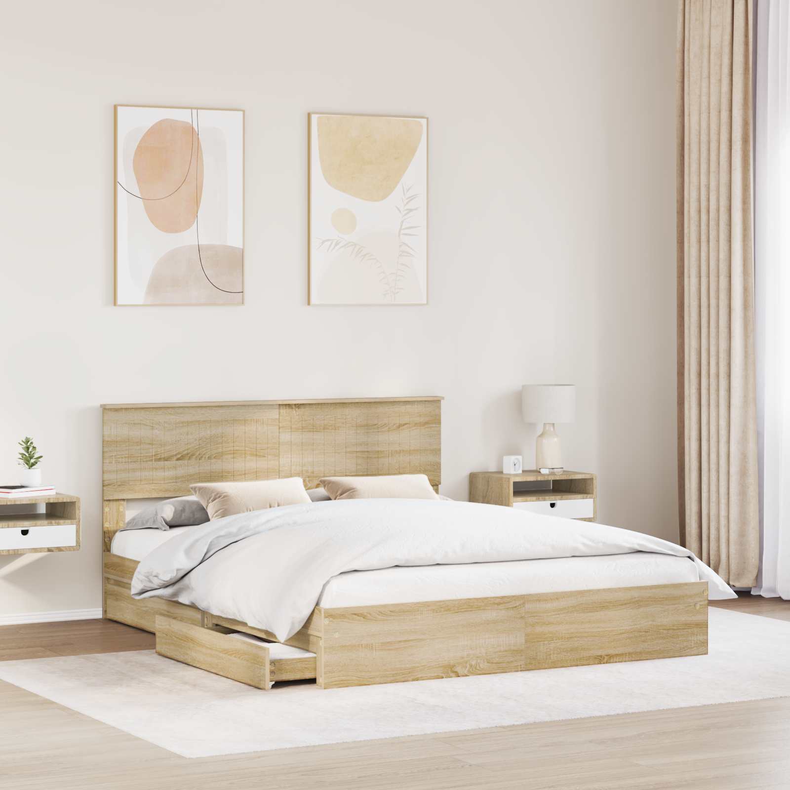 Lit de rangement chêne 160 x 200 cm panneau de bois - 3
