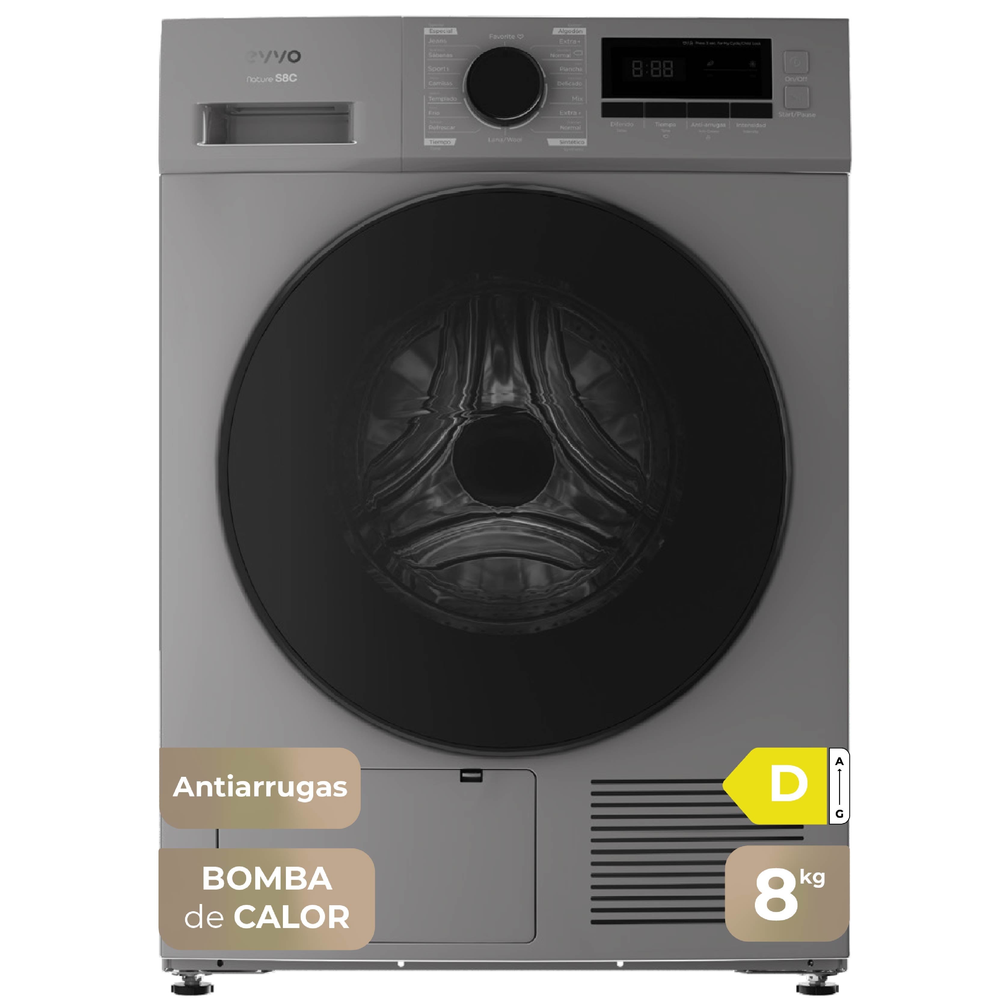 Secadora de condensación Evvo Home Nature S8X D 8 kg Clase D con bomba de calor y sensor de humedad - Imagen 3