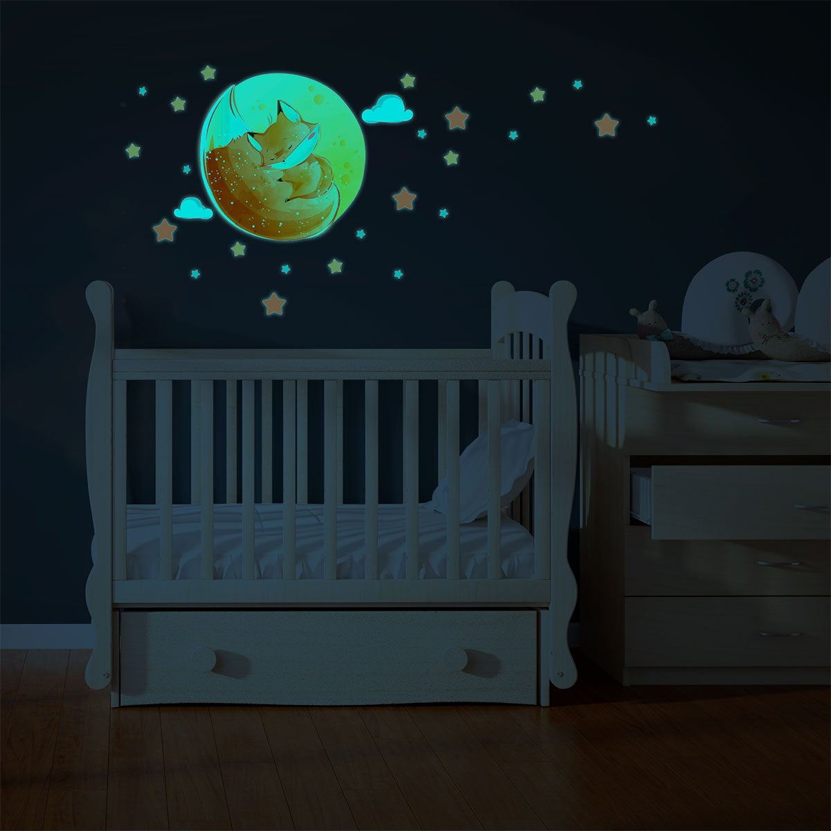 Adesivi fosforescente volpe sognante + 50 stelle - Sticker adesivo - adesivi murali - 70x95cm - 6