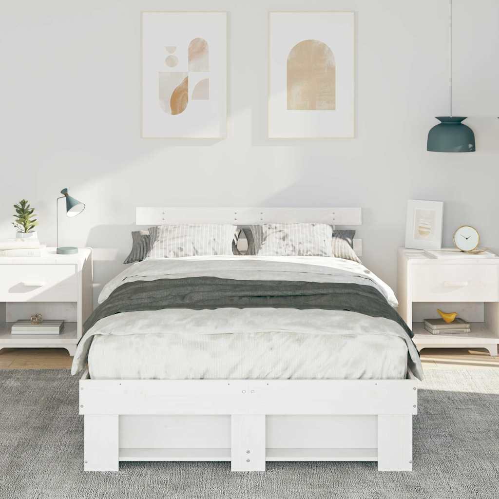 Cadre de lit avec tête de lit blanc 120 x 190 cm en pin massif - 3