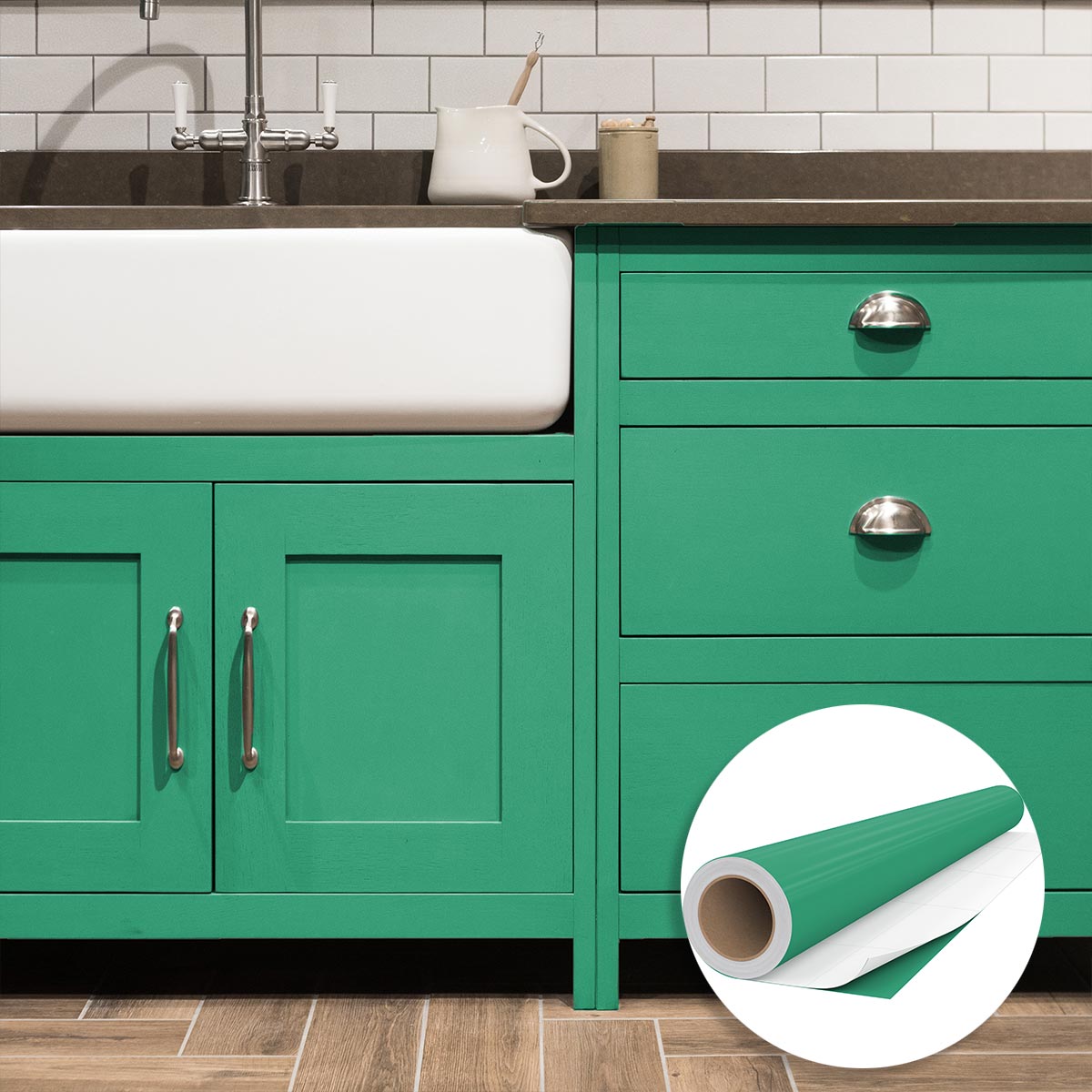 Rollo de vinilo adhesivo impermeable por metro - adhesivo lavable para cocina, muebles, armarios, puertas - 60cmx9m - turquesa