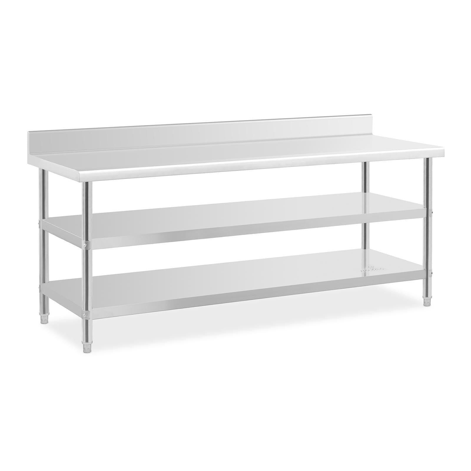 Mesa de trabajo de acero inoxidable con protector contra salpicaduras
