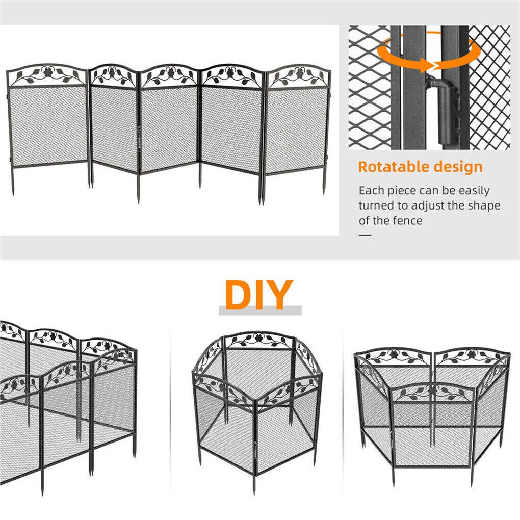 Clôture de Jardin Extérieur Métal, Lot de 5, Bordures Décoratives Grille de Protection Fer Forgé Portillon de Jardin, Noir, Vertical 110x60cm - 6
