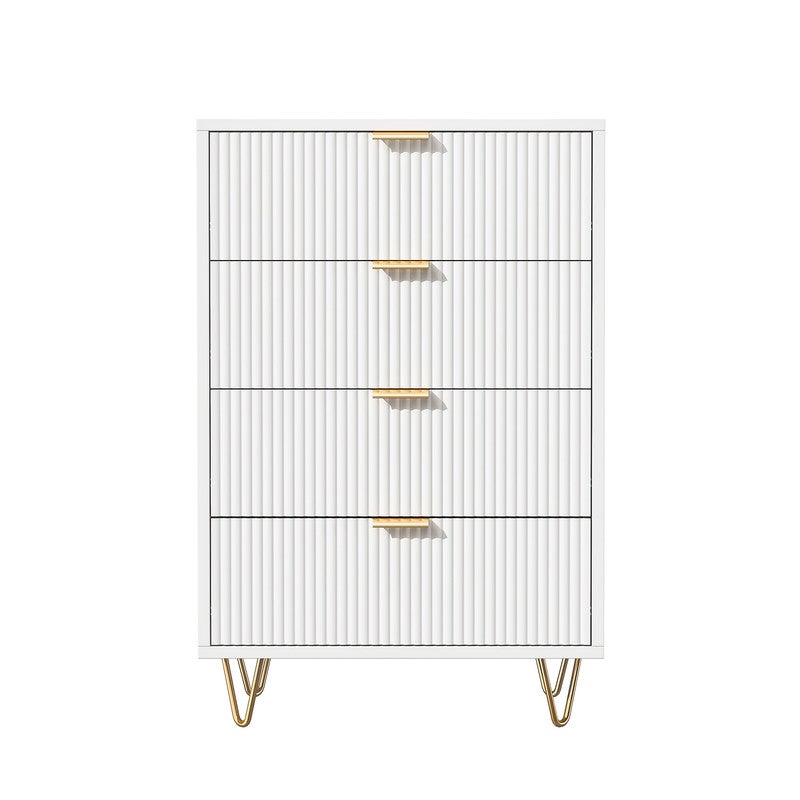 Commode Chambre Blanche, Meuble de Rangement Moderne avec poignées et Pieds dorés pour Salon, Chambre, Bureau - 9