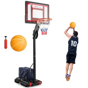 COSTWAY Panier de Basketball sur Pieds Hauteur Réglable 1,55 à 3,1 m, Support de Basketball Portable avec Panneau Arrière en Pet Basket-Ball et Pompe