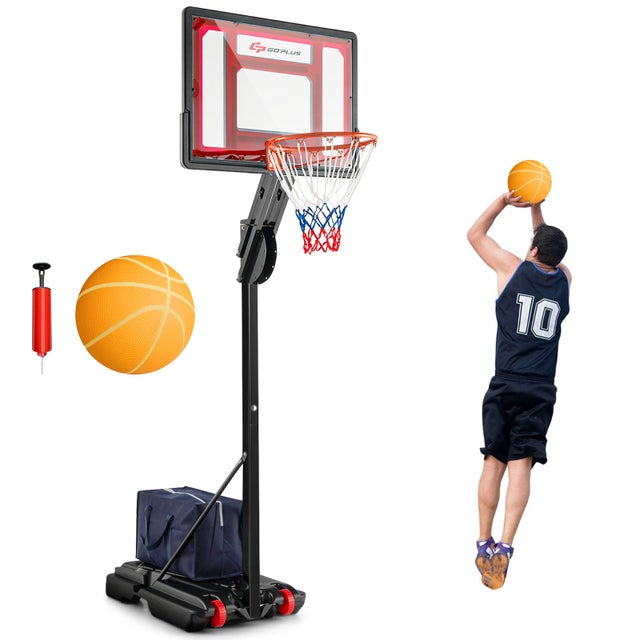 Cesto de basquetebol com pés, ajustável em altura de 1,55 a 3,1 m, suporte de basquetebol portátil com tabela e bomba para animais de estimaçã