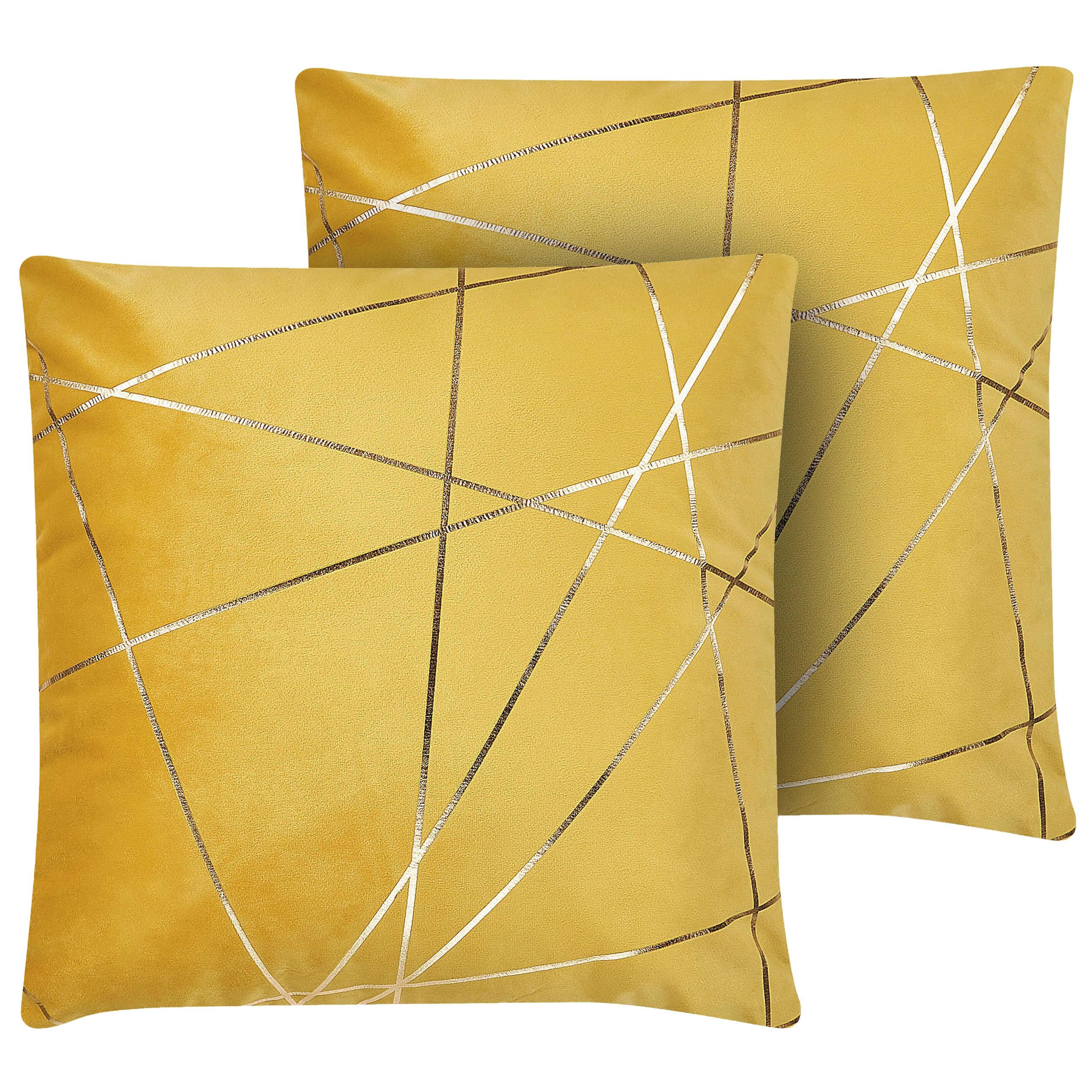 Beliani conjunto de 2 cojines pinus terciopelo 45 x 45 cm geométrico amarillo
