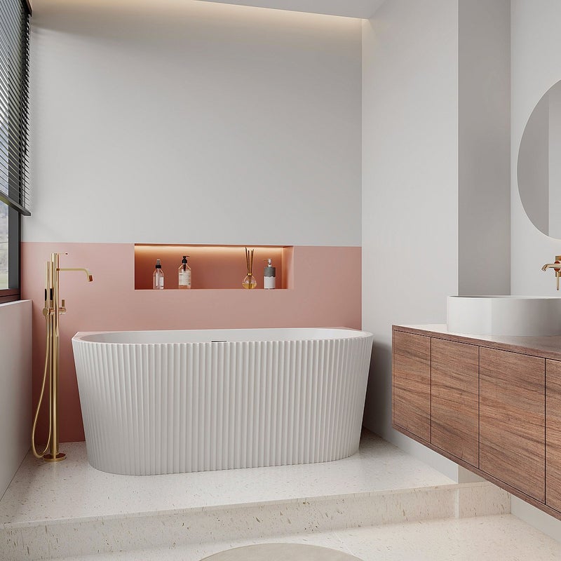 Wanna wolnostojąca przyścienna żebrowana akrylowa - Biały z połyskiem - 149 x 75 x 58 cm - ZELINA