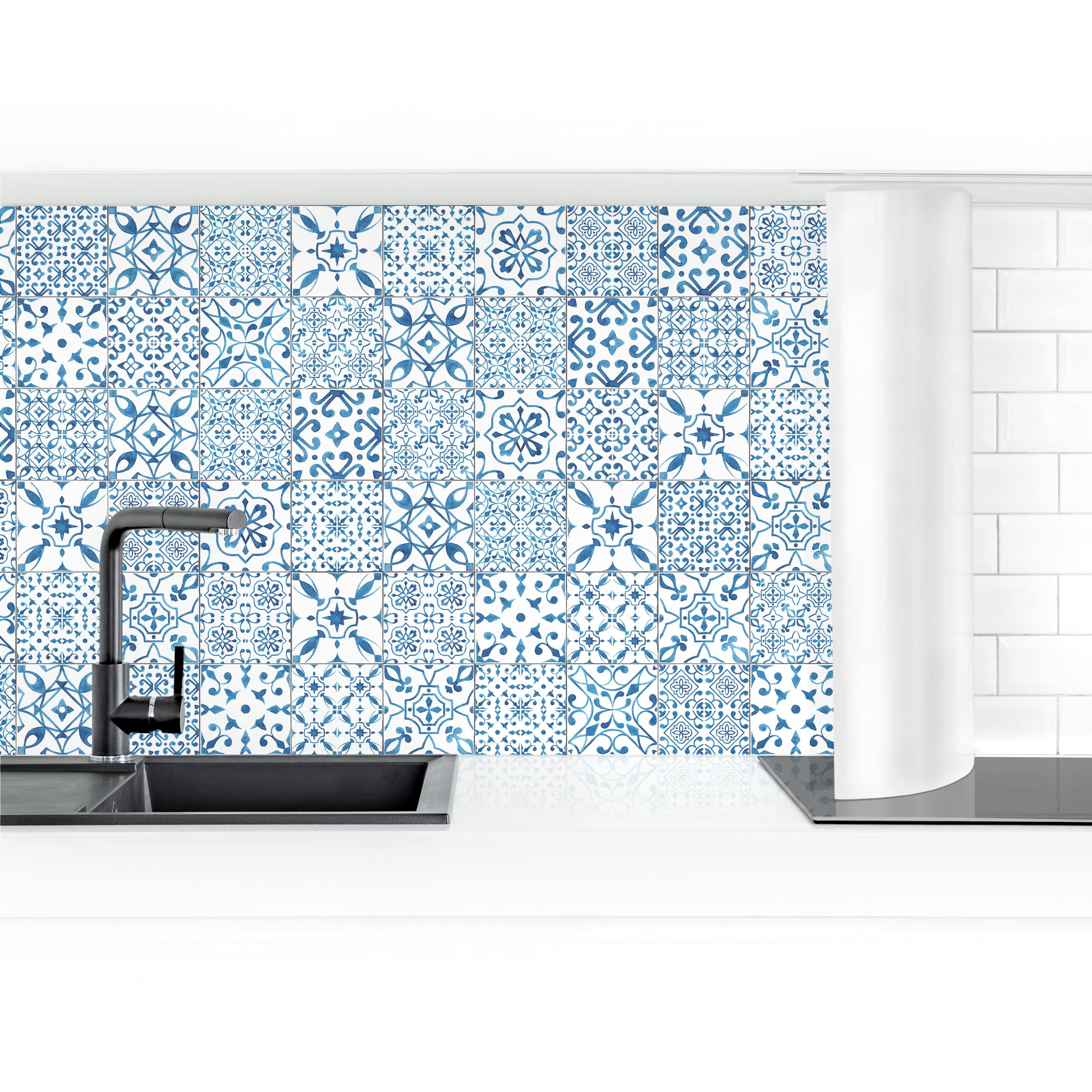 Crédence cuisine moderne crédence adhésive imperméable et résistant à l'huile autocollante sur mur et carrelage bleus blancs 200 x 50 cm - 4