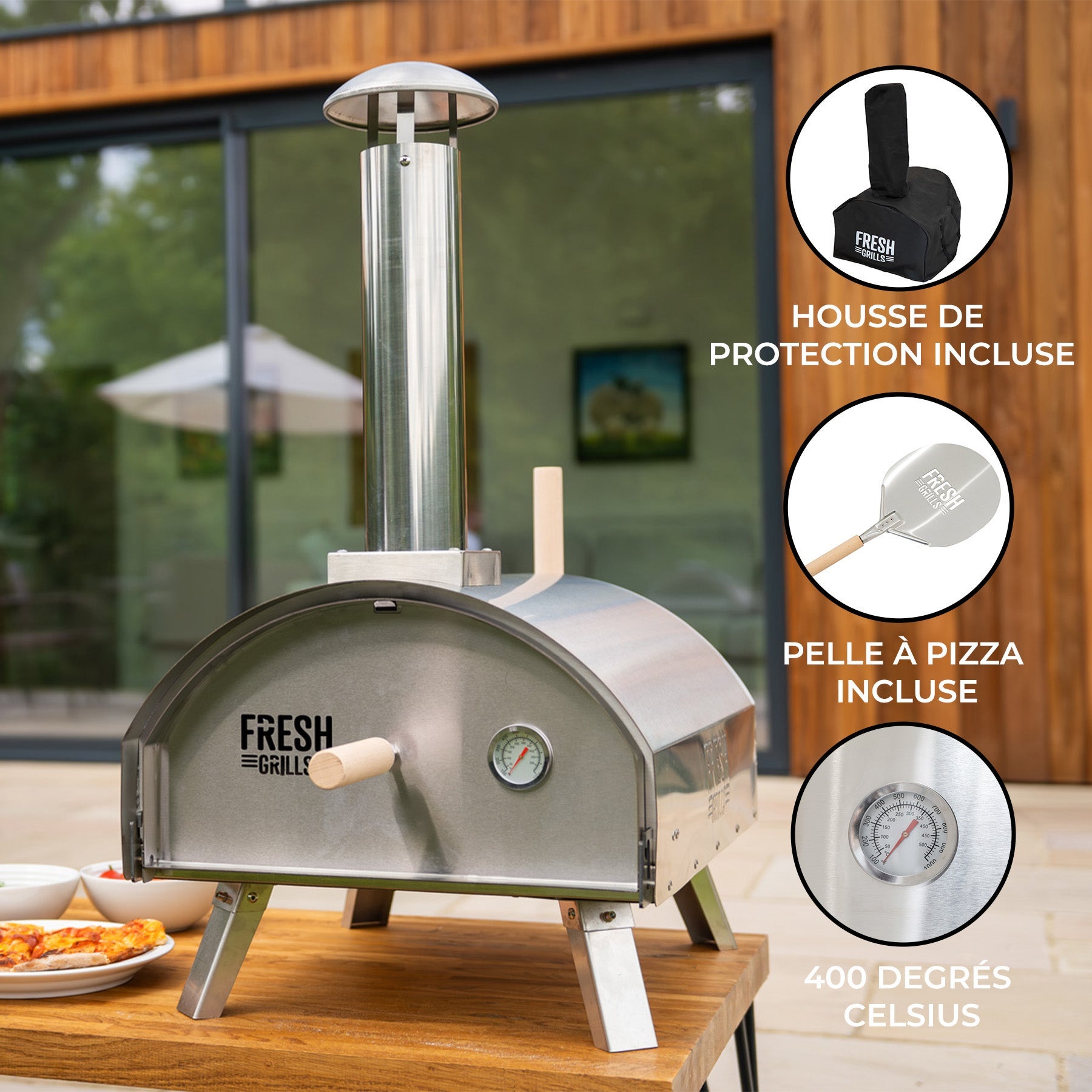 FORNO PIZZA NERO 350°C RAPIDO 6MIN. TERMOSTATO PIETRA REFRATTARIA GRIGLIA 1600W