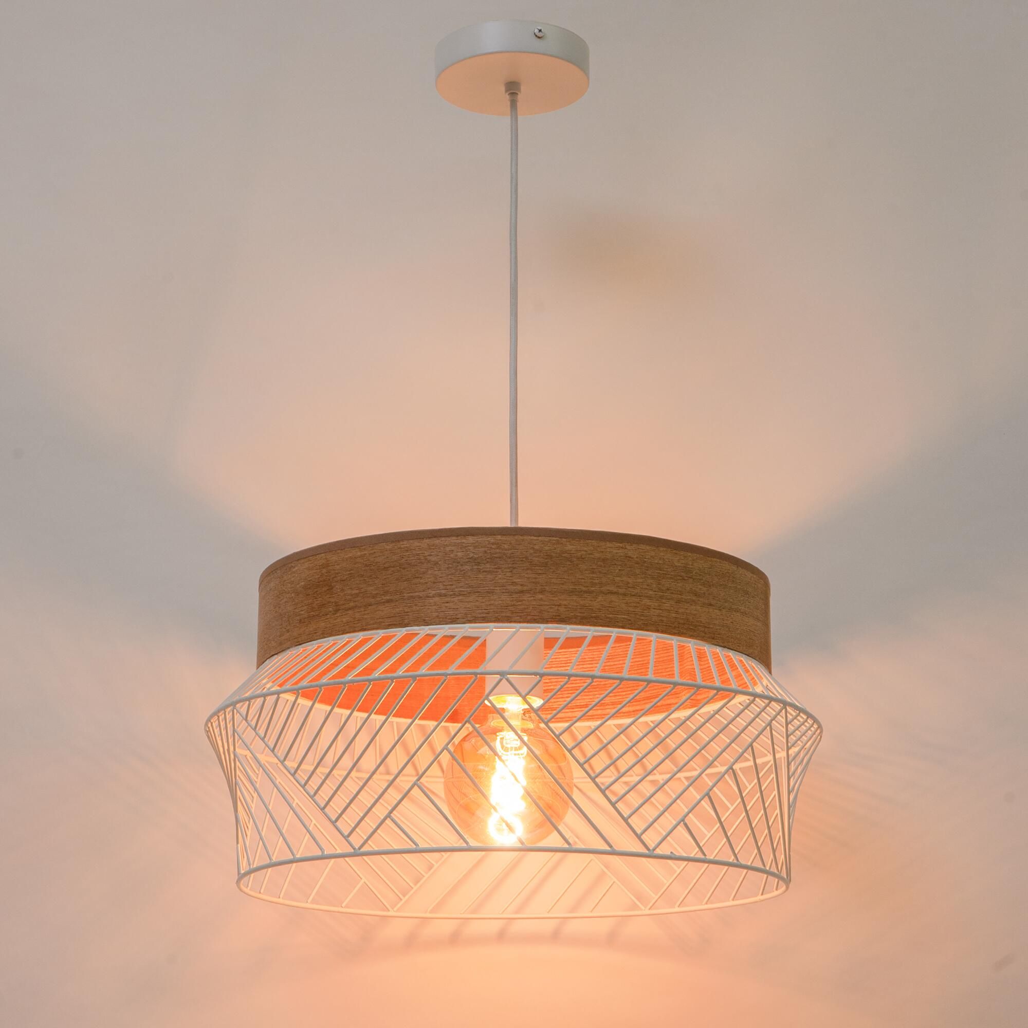 INSPIRE - Pendente KANEL - 1 ponto de luz - 1xE27 46W - Ø45 CM - Metal e Madeira - branco mate - 5