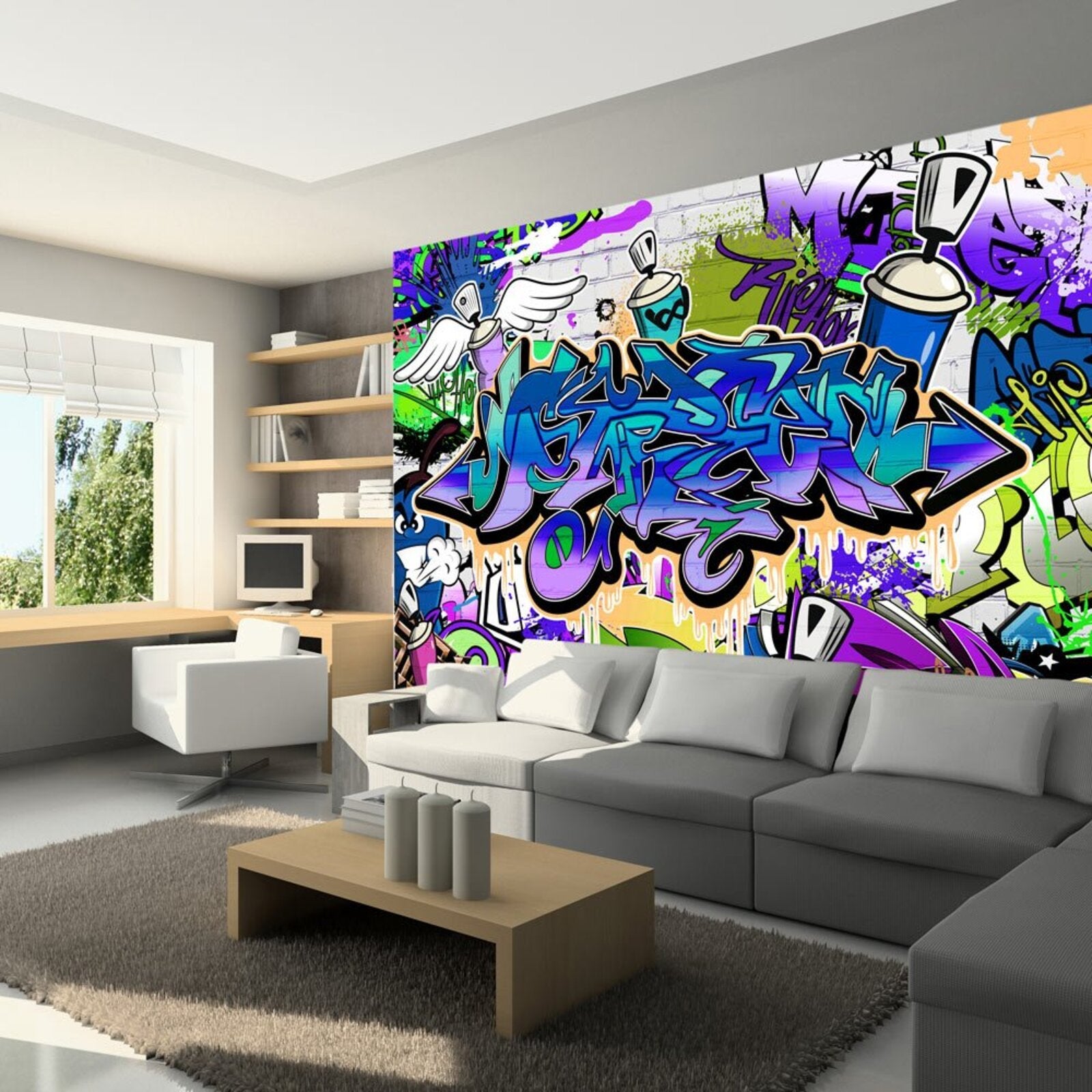 Papier Peint 3D Adhésif Luna - Motif Graffiti Cool Music R18587 - Amovible