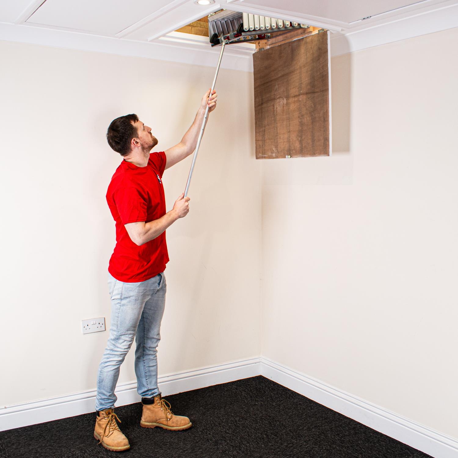 Échelle de grenier accordéon aluminium 3.05m, Design compact, Marches antidérapantes, Charge max. 150 kg, BPS Depot - 4