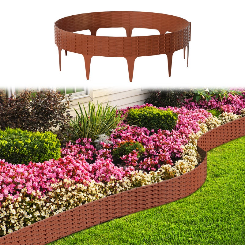KADAX Bordo Per Prato E Aiuole In Plastica Effetto Rattan – 5 Pezzi Da 78 Cm, Sistema A Incastro, Grigio, Resistente Ai UV