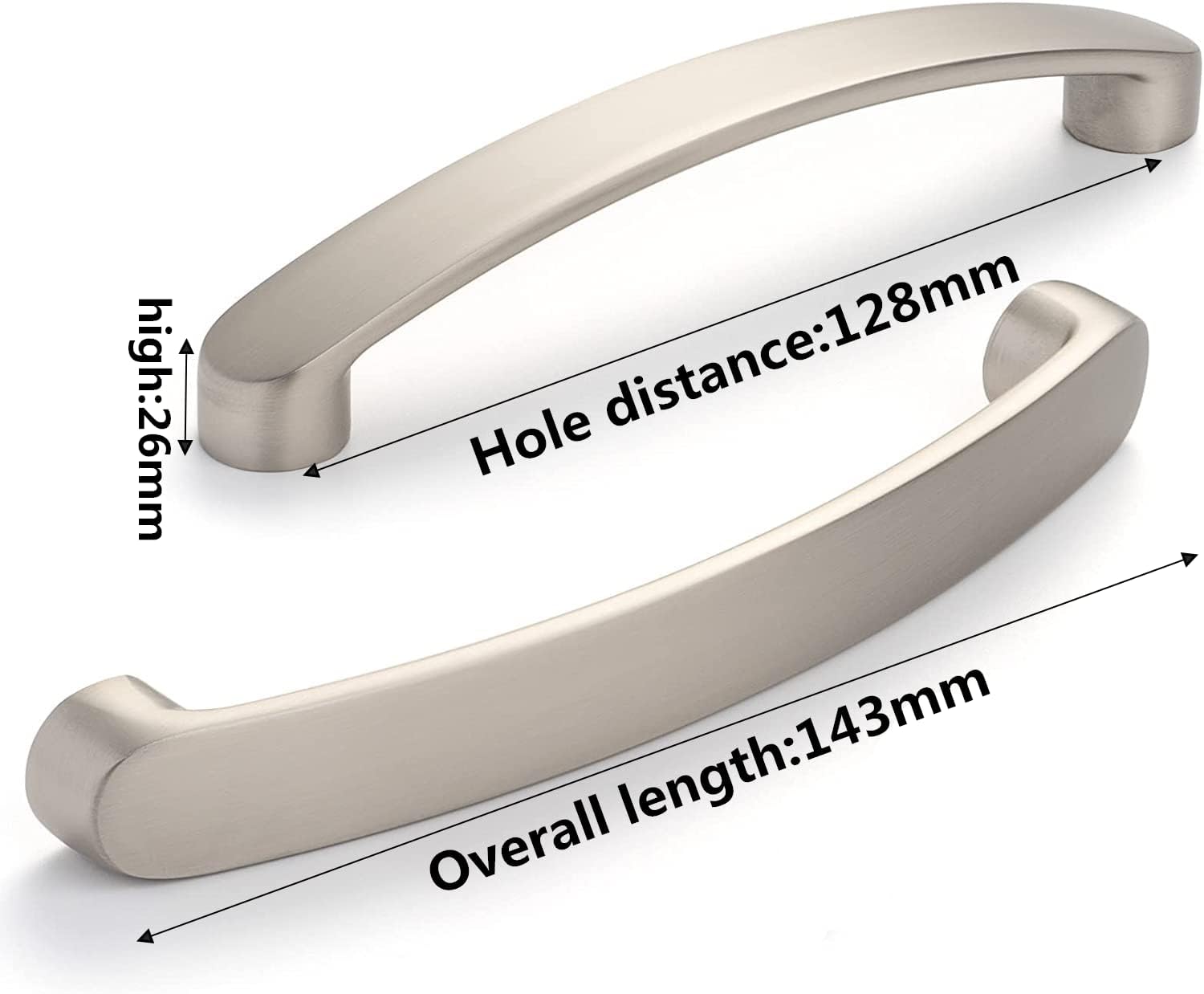 Set di 6 maniglie per mobili Maniglie per porte da cucina cromate - Maniglia per mobili da cucina in nichel spazzolato Maniglia da cucina spazzolata - 2