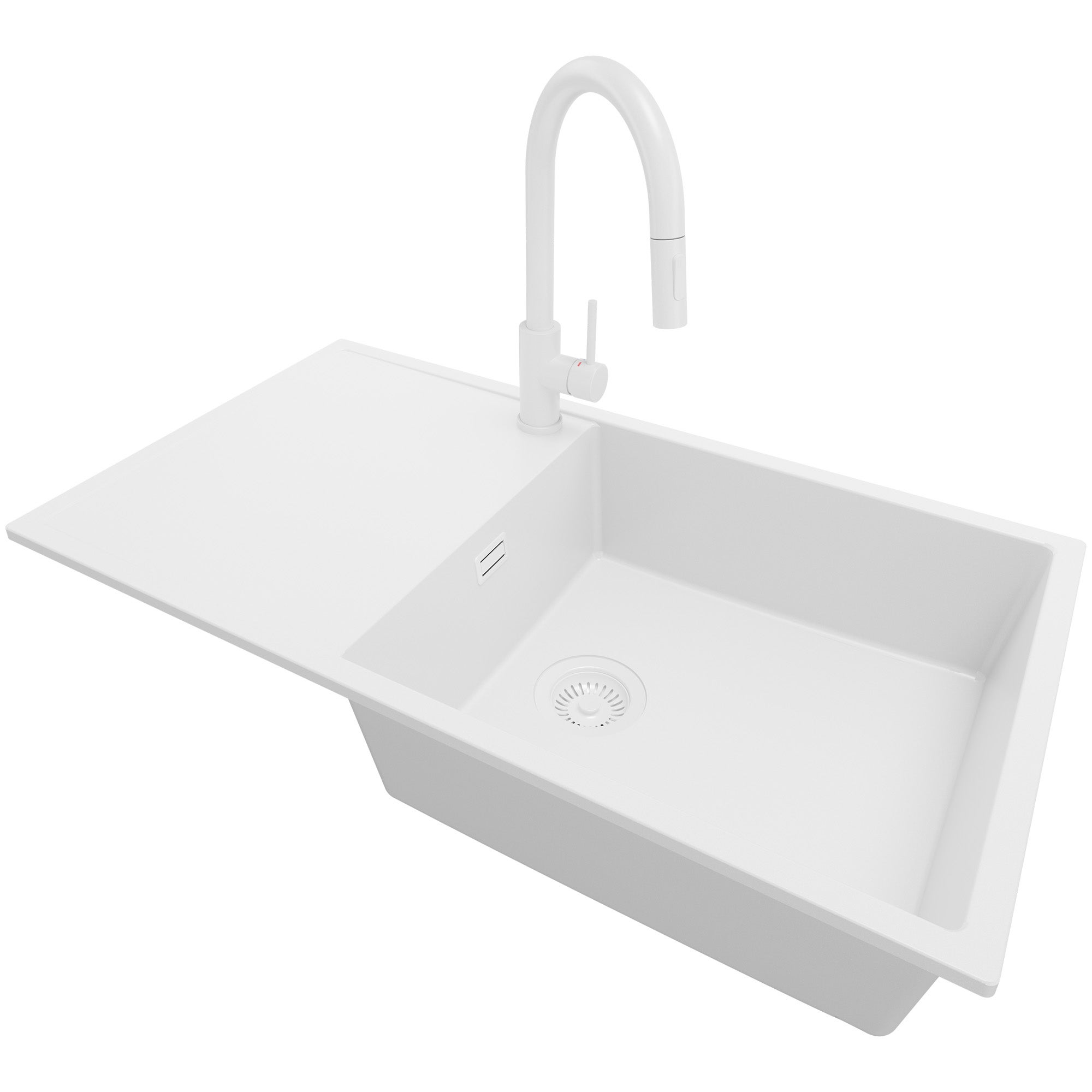 Zlewozmywak Granitowy Cały Biały 90x50cm, Zlew Kuchenny 1 Komorowy + Bateria 40x20cm + Syfon, Nablatowy do szafki od 60cm - Ibiza PRIMAGRAN