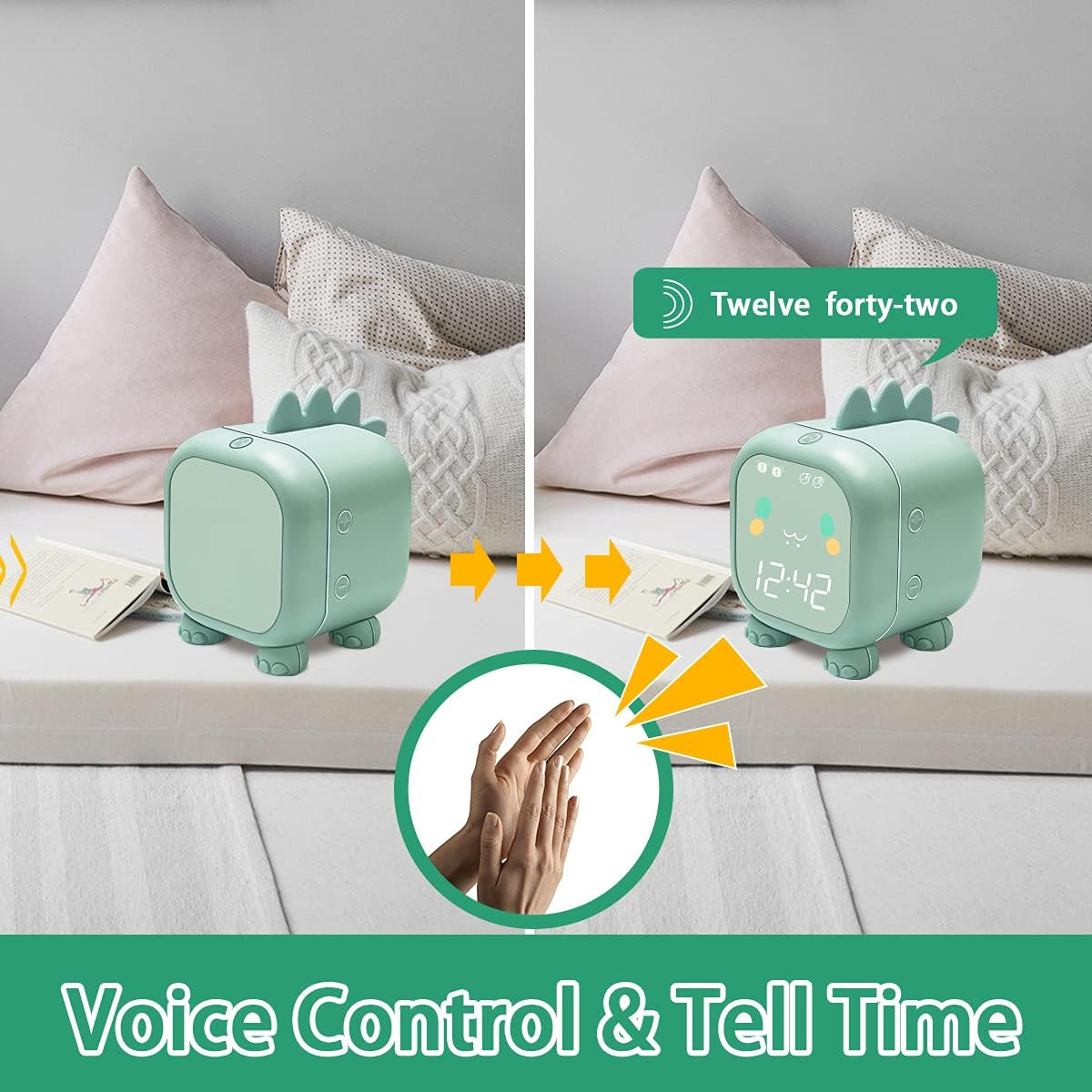 Réveil pour enfants avec dinosaure, réveil numérique pour chambre d'enfant, joli réveil de chevet, aide-sommeil pour enfants, réveil et veilleuse av - 5