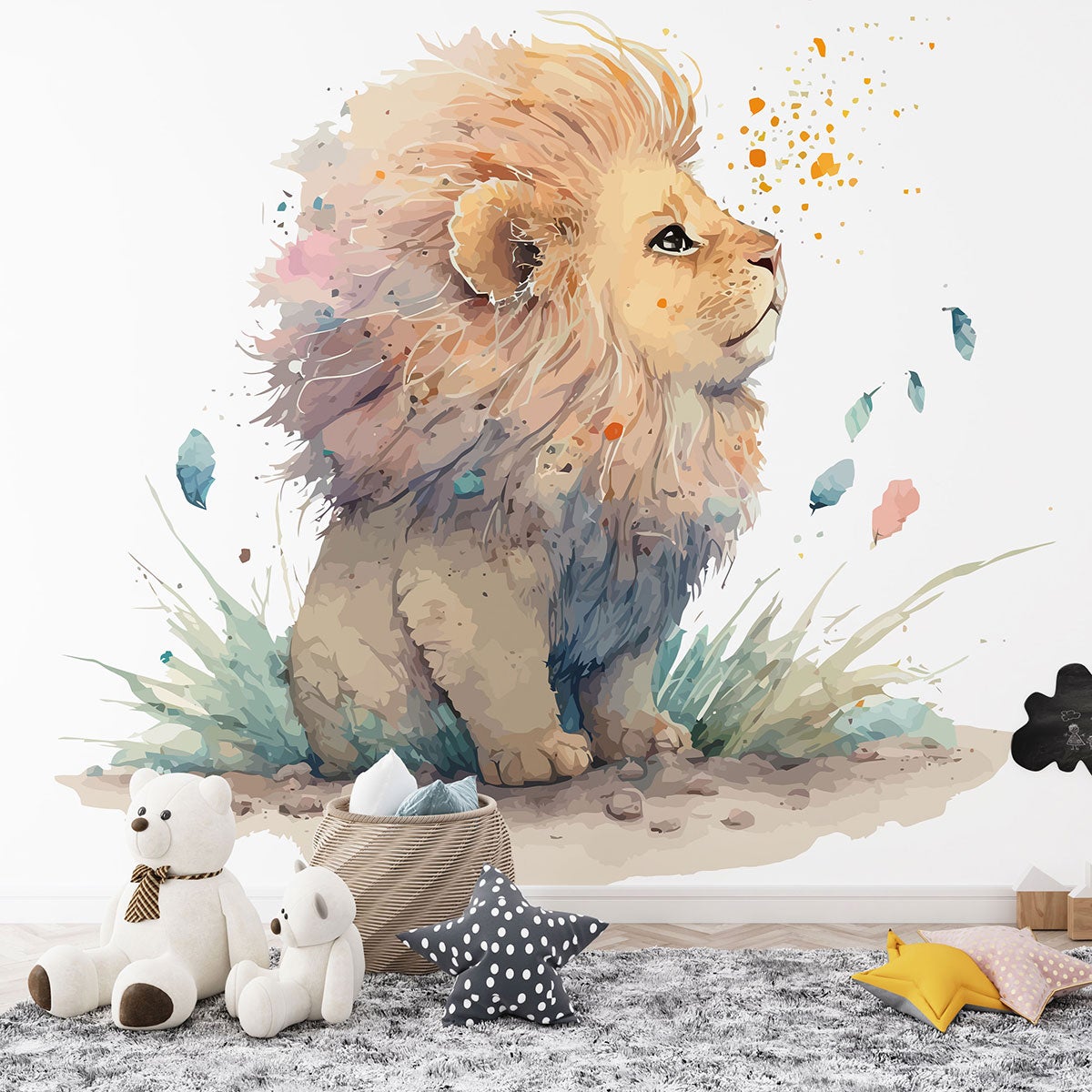 Papier Peint Lion Bébé Turquoise