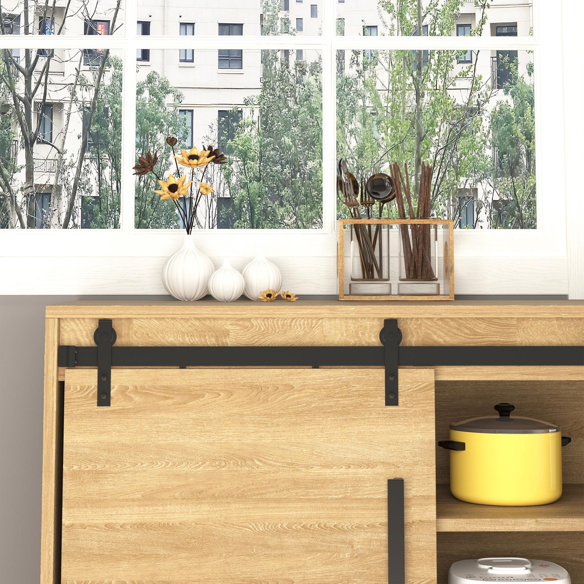 Zestaw montażowy do podwójnych drzwi przesuwnych z drewna, szyna ze stali węglowej w kolorze czarnym, 183 x 0,6 x 18 cm, udźwig 45,3 kg - 6