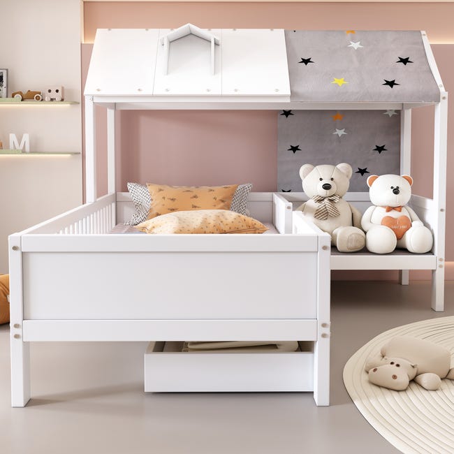 Letto singolo per bambini multifunzionale in legno massello con