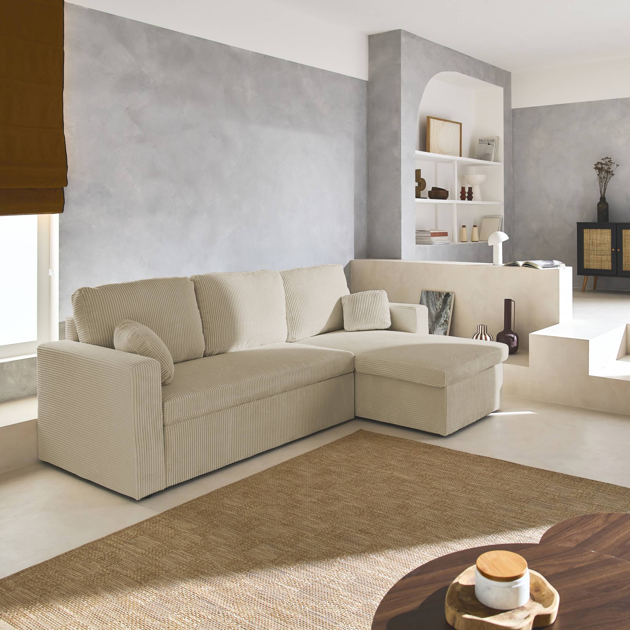 Divano letto angolare e reversibile 3 posti, Grigio - 2