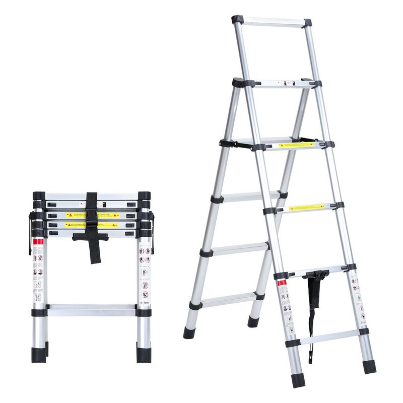 Waga teleskopowa aluminiowa, wielofunkcyjna, 1,4 m + 1,7 m, składana, stabilna, wykonana z aluminium, do 150 kg, srebrna