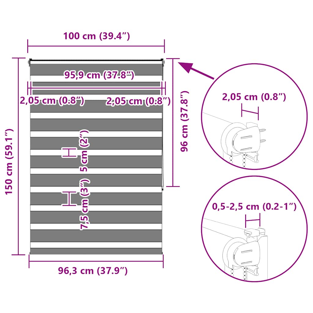 Tenda a Rullo Zebra Larghezza Tessuto 95,9 cm Poliestere vidaXL - 3