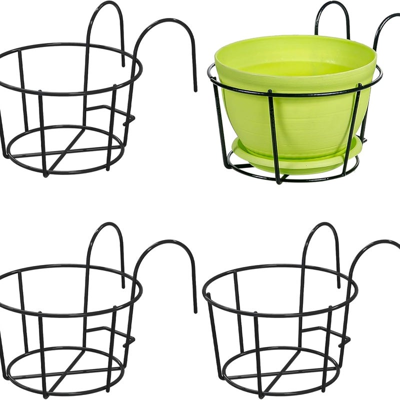 Zestaw 4 okrągłych metalowych wiszących doniczek na balkon i płot (czarne)