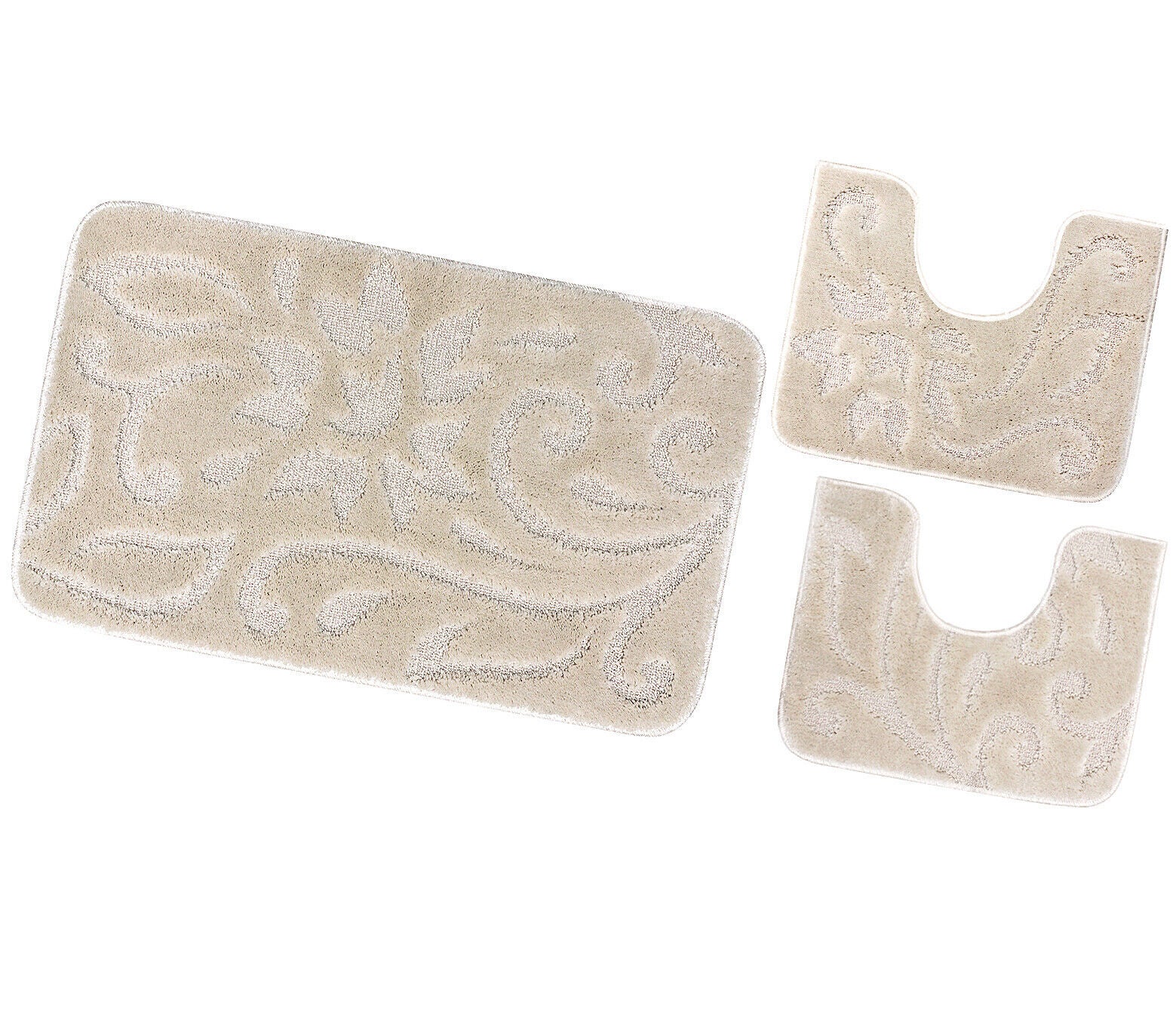 Juego de 3 alfombrillas de baño para inodoro lavabo moderna suave antideslizante absorbente color sòlido flor beige