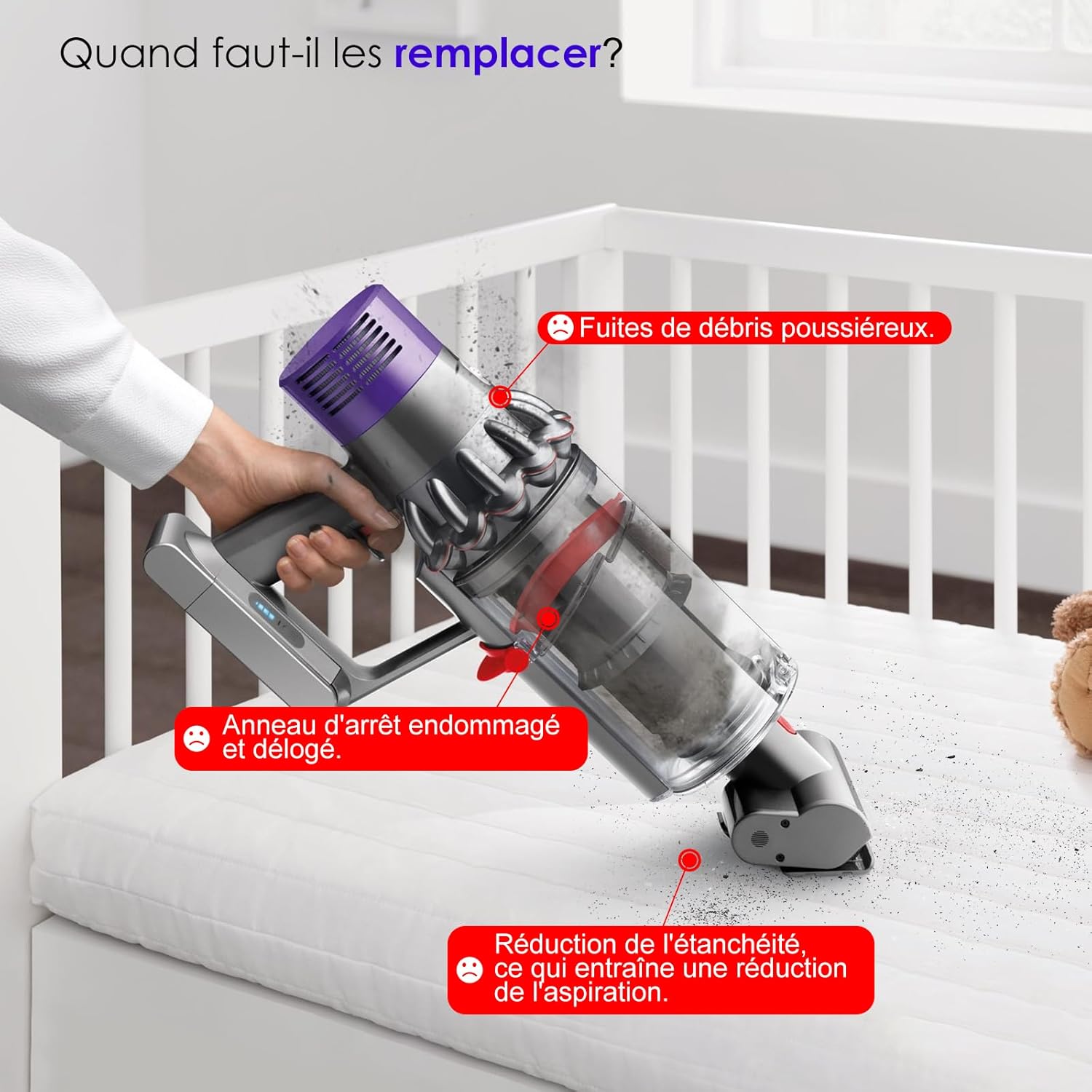 Joint d'étanchéité pour Dyson V10 SV12, Anneau d'étanchéité fixe du bac à poussière pour aspirateur V10, Pièces Détachées - 5