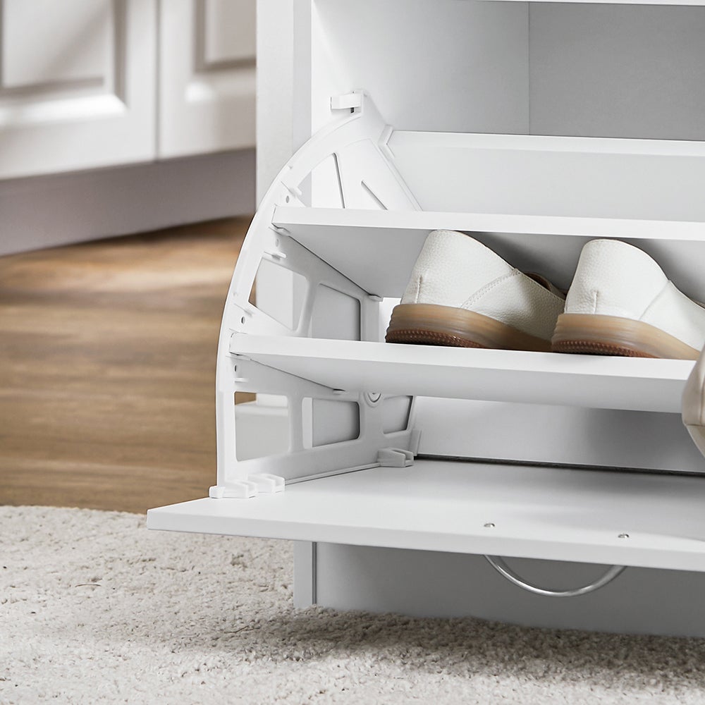 SoBuy Banc à chaussures avec coussin, Meuble à chaussures, 1 abattant et 3 étagères, 6 paires, Blanc, FSR16-W - 5