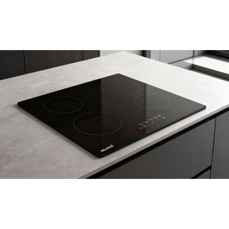 BELDEKO - Plaque Vitrocéramique 4 Feux, 6000W Vitrocéramique 4 Foyers, Plaque de Cuisson Vitrocéramique, Minuteur Multi-zones, - 9