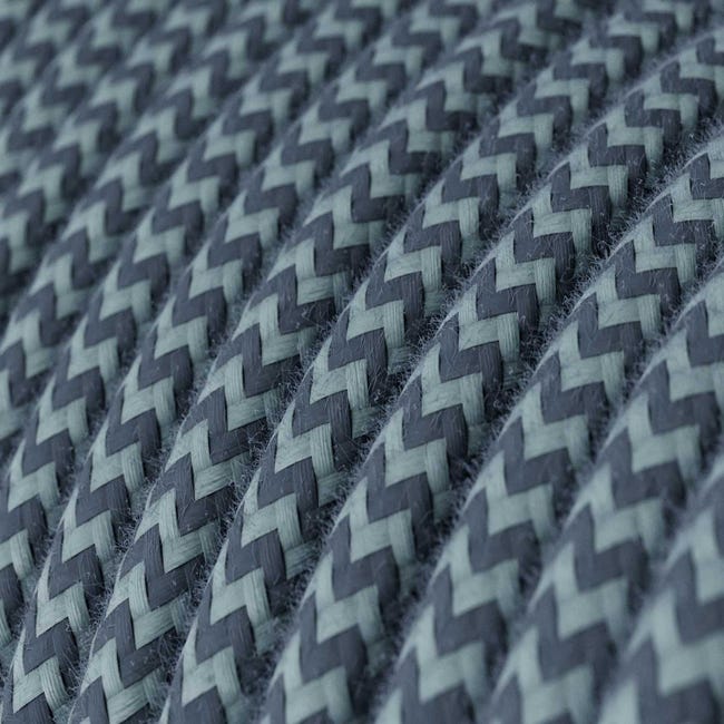 Câble Électrique Rond Gaine Tissu Coton – ZigZag Miel Doré Et Anthracite – 20 Mètres – 2x0,75 Mm² – Made In Italy