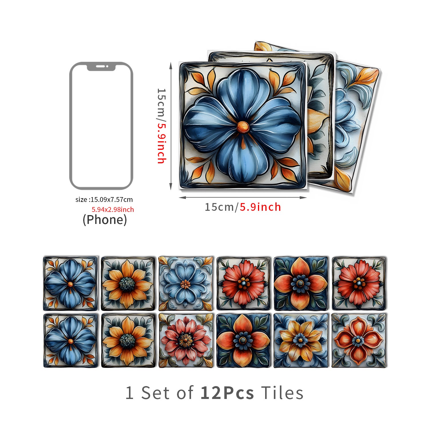 Lot de 12 panneaux muraux 3D autocollants, Crédence adhésive, Autocollants décoratifs, Imperméables et résistants à la chaleur, 15 cm x 15 cm - 4