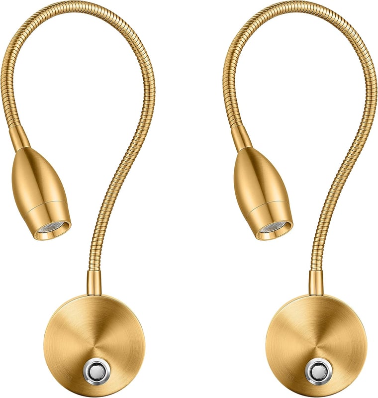 Lampka nocna, lampka do czytania do sypialni, LED 3W, ściemnialna dotykowo (złota, zestaw 2 szt.)