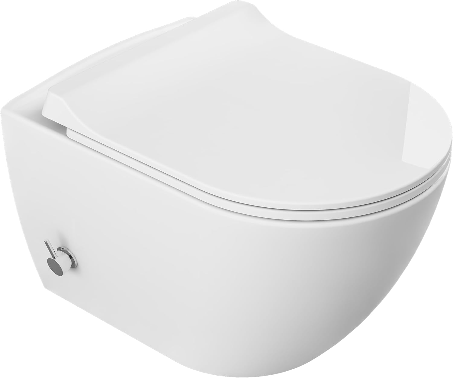 Miska WC z funkcją bidetu 51x36x32,5 cm, bezkołnierzowa Rimless, z baterią na ciepłą i zimną wodę, deska duroplast Slim Soft Close, biała