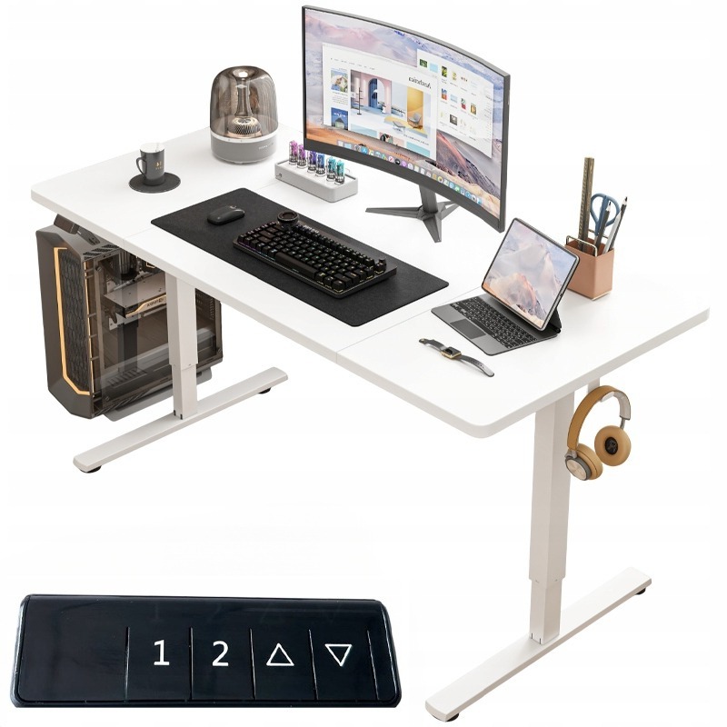 Biurko Elektryczne Regulowane 160x60cm Regulacja Wysokości Gamingowe Białe