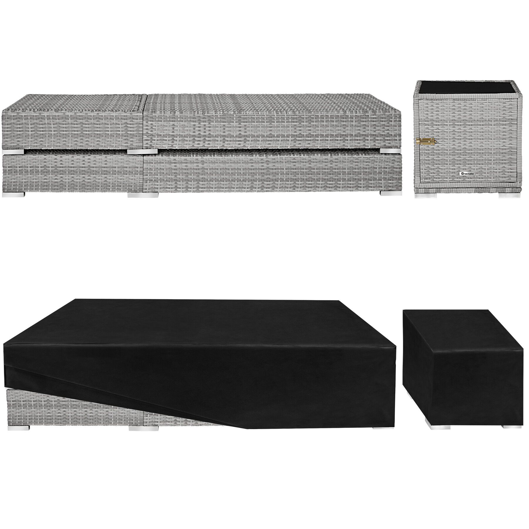 Lot de 2 bains de soleil en résine tressée et aluminium avec housse de protection TECTAKE - 8