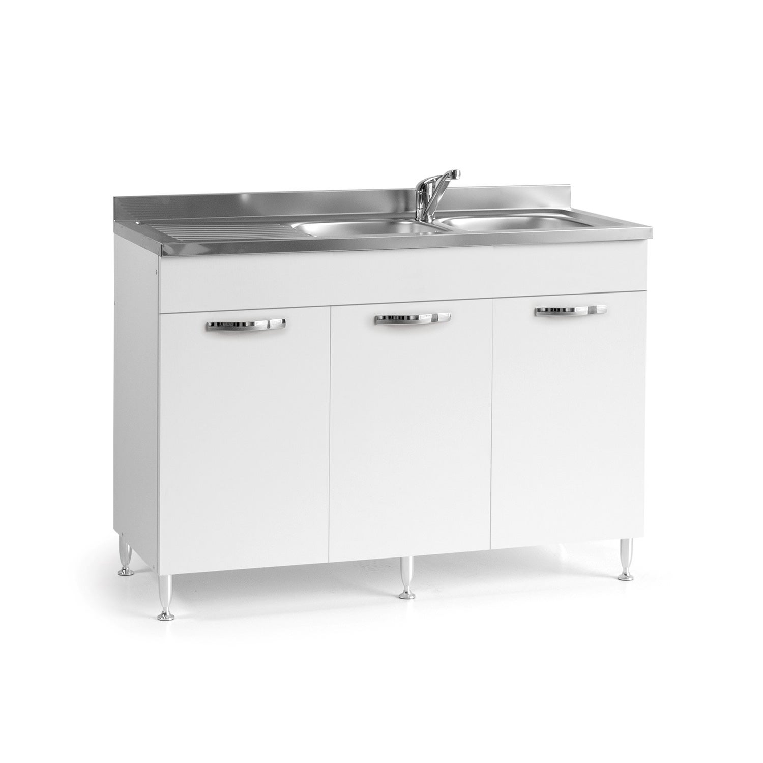 Évier de cuisine avec 3 portes Réversible blanc Cm 120x50xH 85 - 2