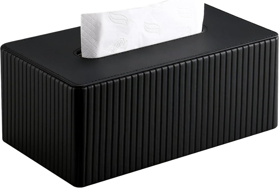 Skórzane pudełko na chusteczki, prostokątne pudełko na chusteczki do biura, domu, łazienki (czarne)