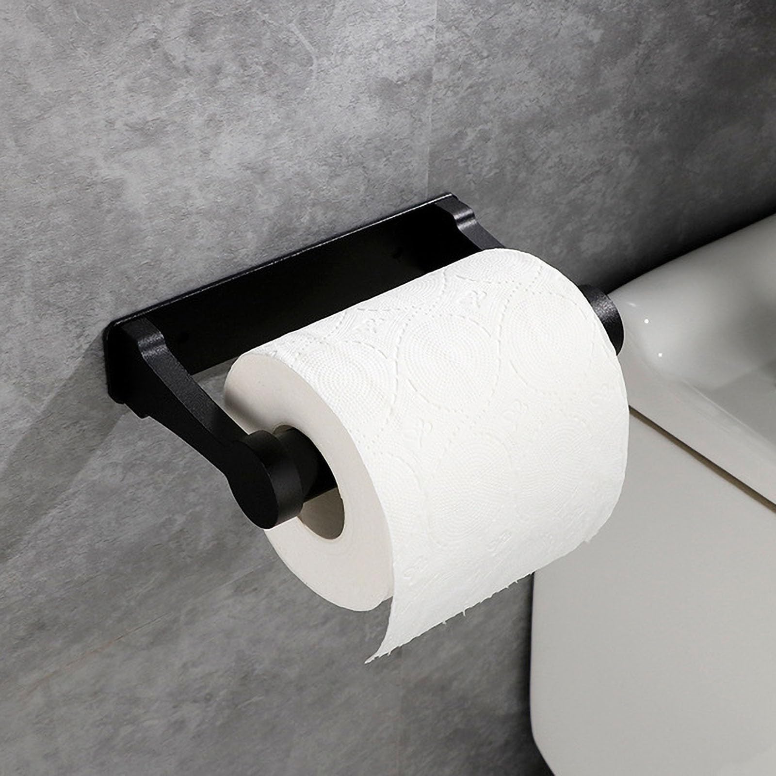 Porta Rotolo Carta Igienica 2 In 1 Da Parete, Autoadesivo Con Ripiano - Nero Opaco