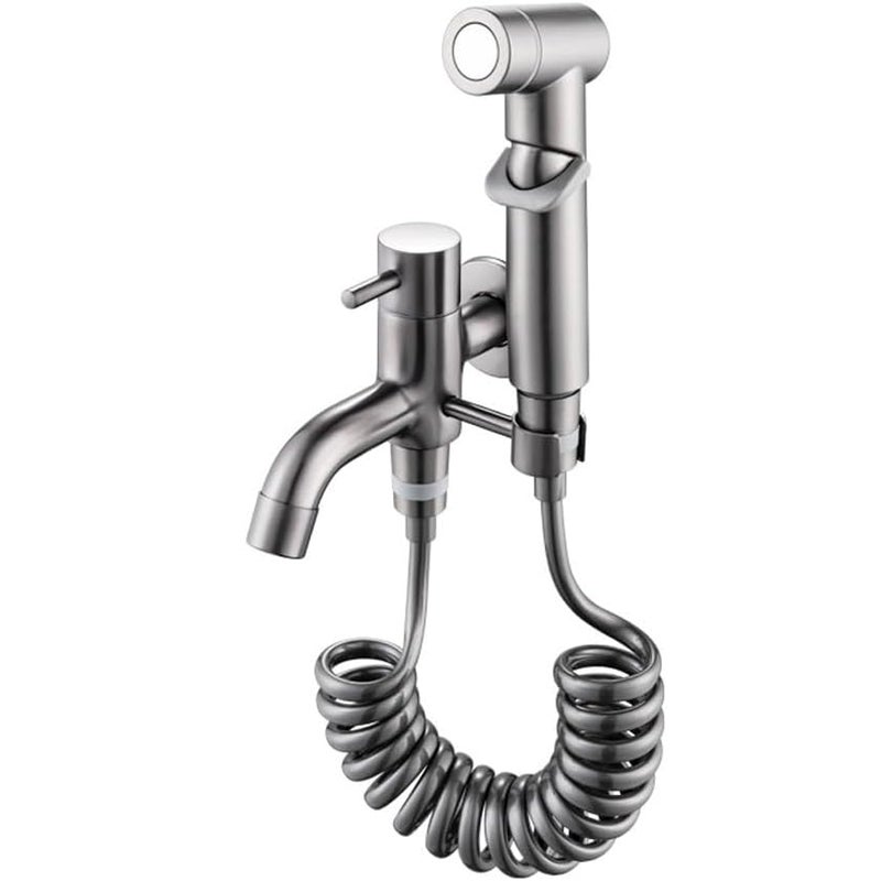 Bateria umywalkowa balkonowa, w całości miedziana, z wyciąganą wylewką, wąż sprężynowy 3 m - 1 zestaw, szary