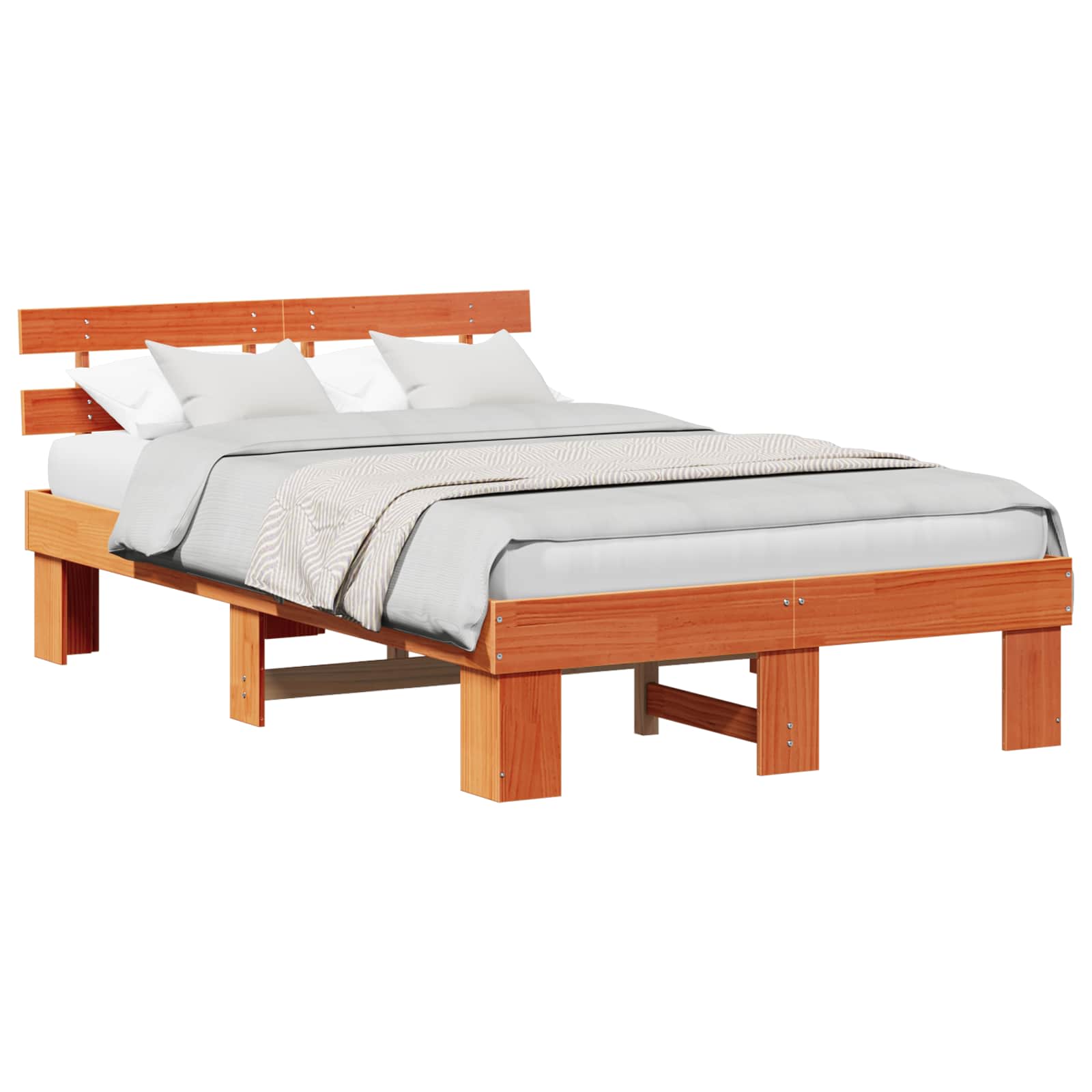 Cadre de lit avec tête de lit, pin massif, brun ciré, pour la chambre, 120 × 190 cm - 2