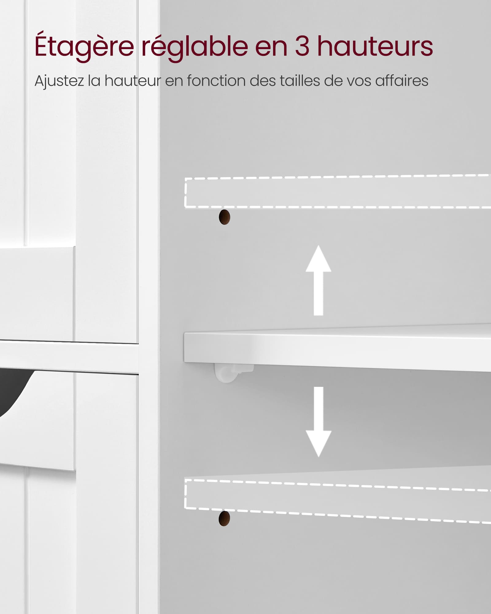 Meuble Salle de Bain Rangement, Armoire Gain de Place, Commode, avec 4 Tiroirs, Placard avec Porte, Étagère Réglable, 35 x 65 x 90 cm, Blanc Nuage - 5