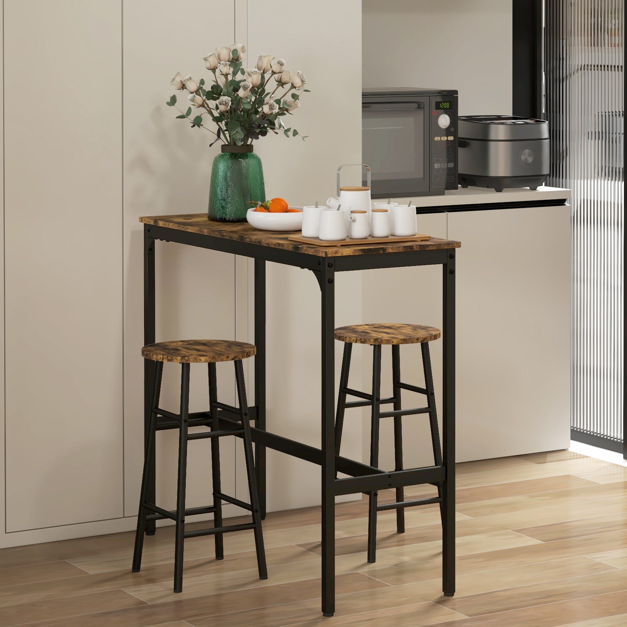 Cookie Table Design Table de bar, marron +, noir, 3 pièces, avec 2 chaises en design ...