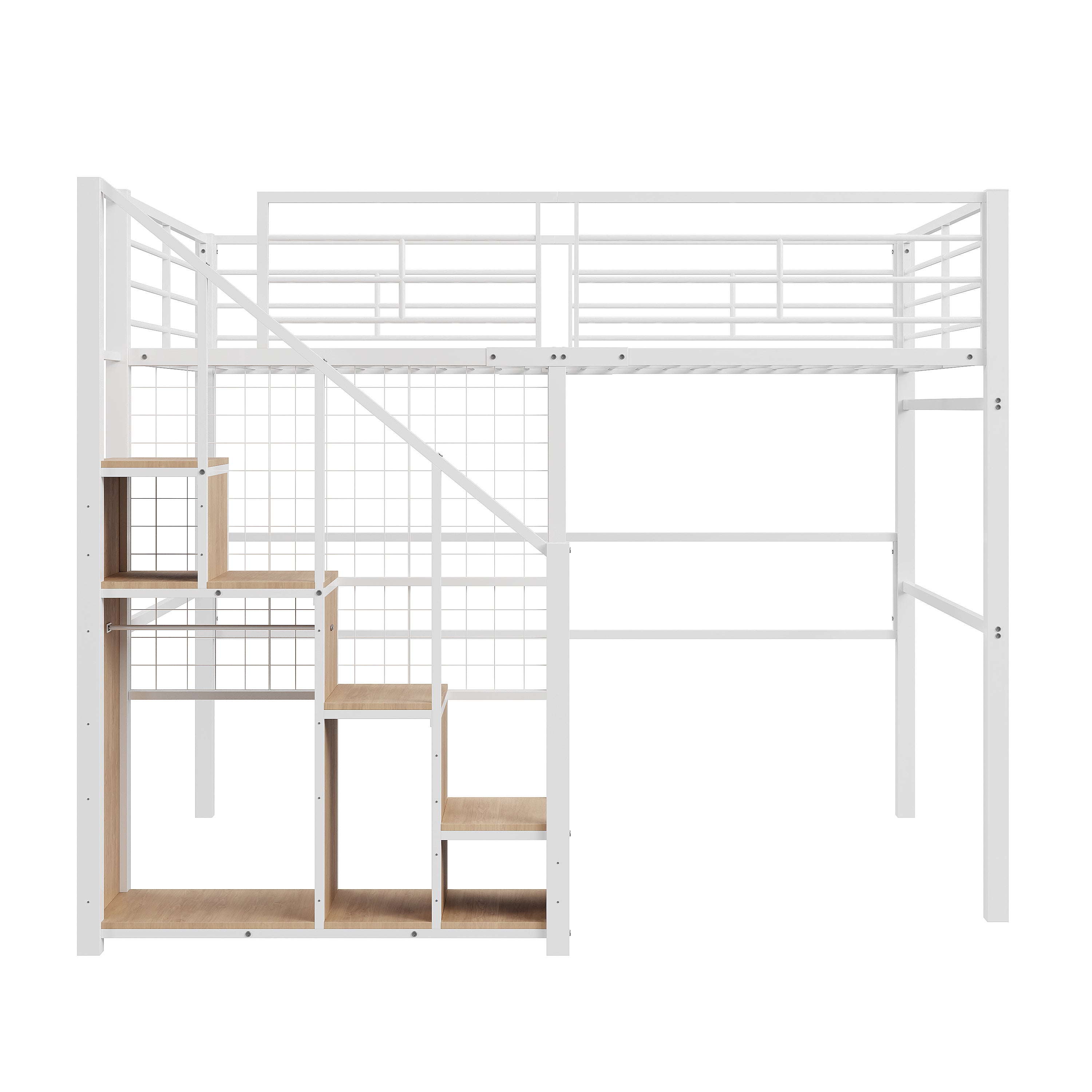 Letto a castello con scaletta di sicurezza 140x200, letto per bambini con struttura in ferro e vano contenitore, letto per ragazzi, bianco - 5