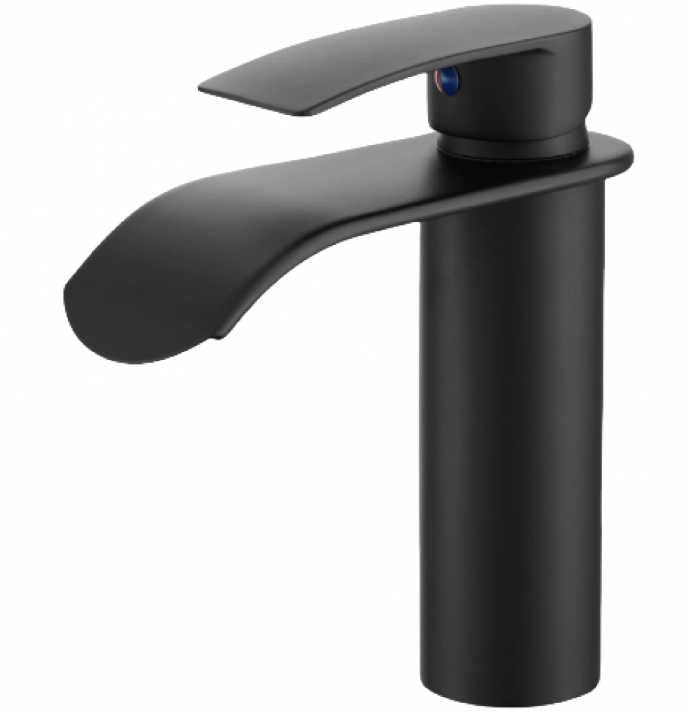 Bateria umywalkowa łazienkowa, wylewka wodospadowa, bateria jednouchwytowa, cicha, czarna