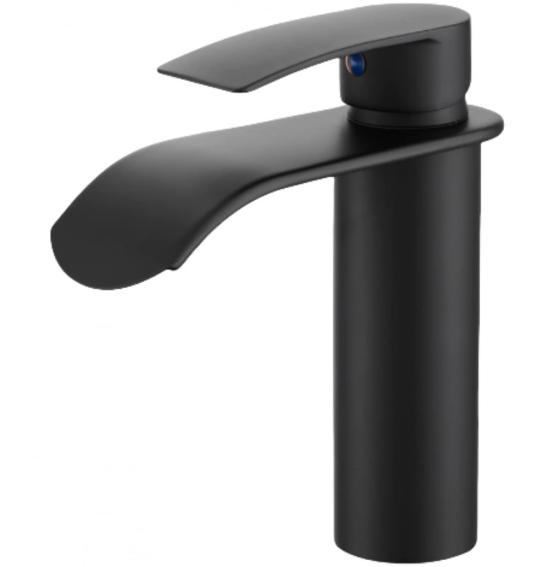 Bateria umywalkowa łazienkowa, wylewka wodospadowa, bateria jednouchwytowa, cicha, czarna